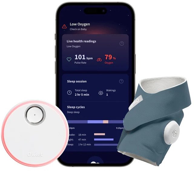 Owlet Dream Sock Pulsoksymetr monitor parametrów niemowlaka niebieski