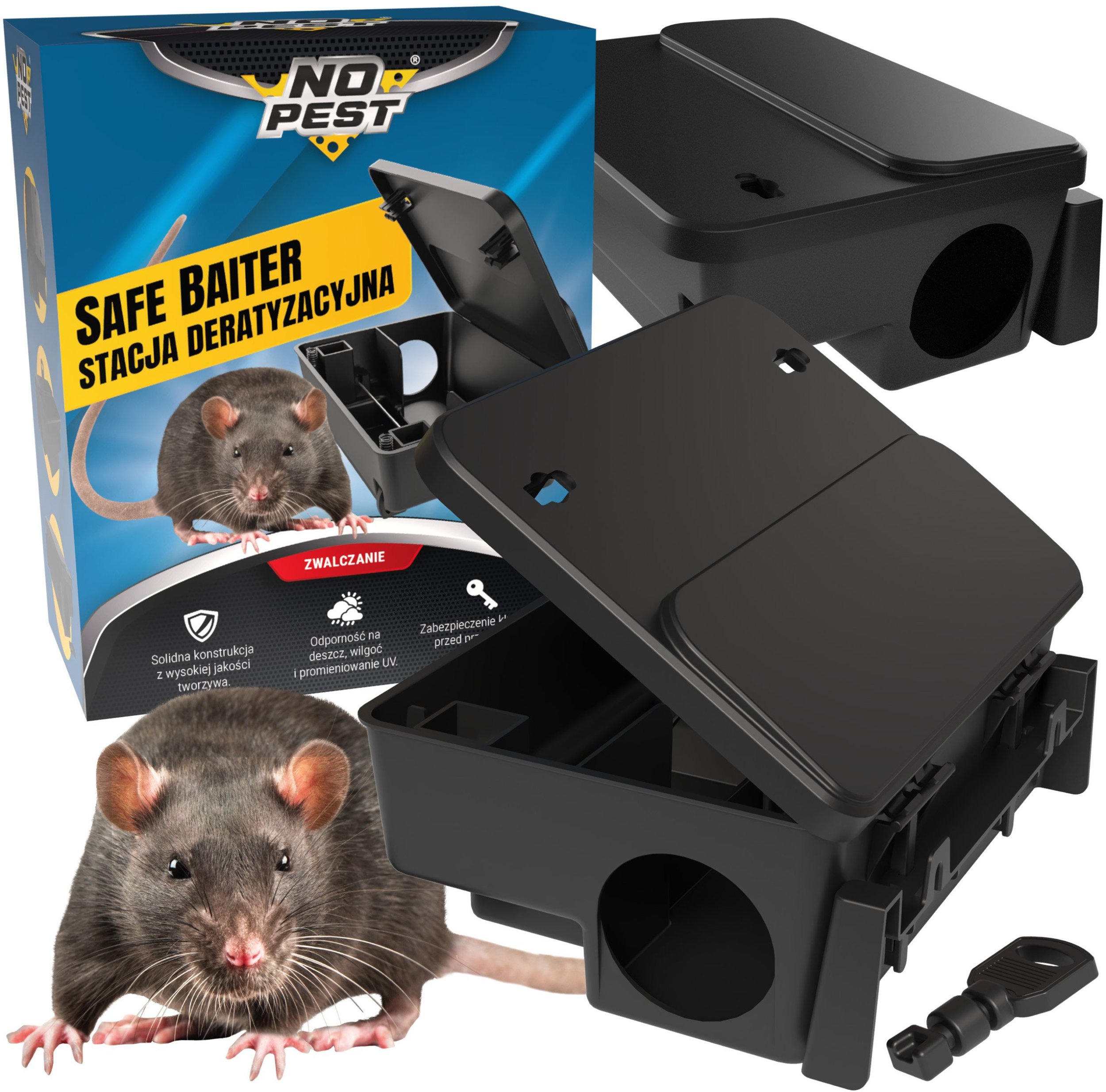 Stacja Deratyzacyjna Karmnik DDD na Trutkę na Myszy Szczury z Kluczykiem Zabezpieczającym