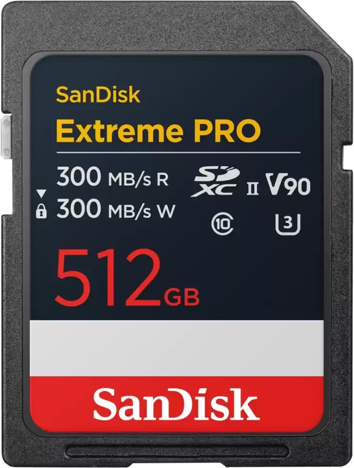 SanDisk Extreme PRO 512GB SDXC Memory Card, R 300MB/s W 300MB/s, 8K, V90, UHS-II