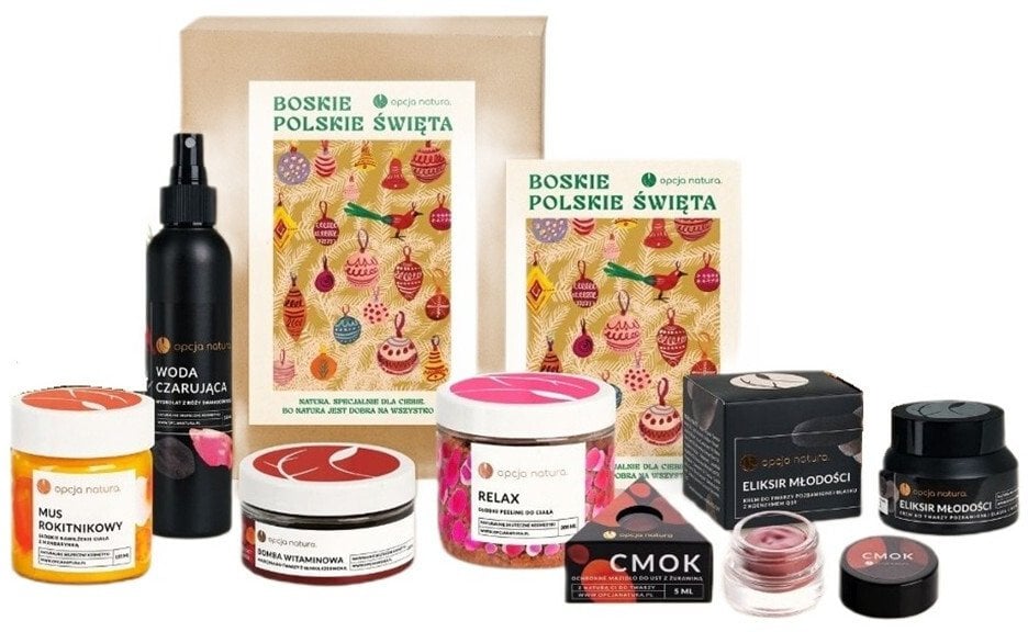 Opcja Natura Boskie Polskie Święta zestaw woda czarująca 100ml + słodki peeling do ciała 200ml + ochronne masło do ust z