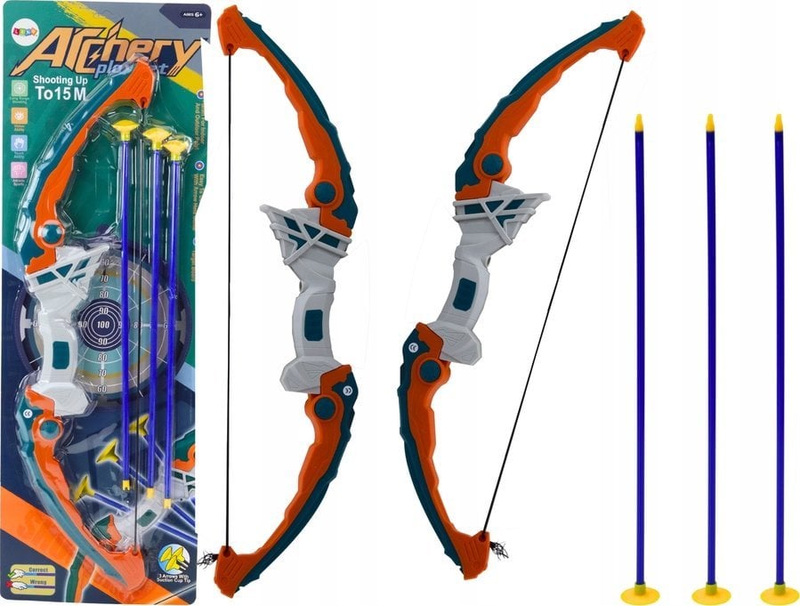 LeanToys Łuk Strzelecki Zielono-Pomarańczowy Strzały Z Przyssawkami 3 Sztuki