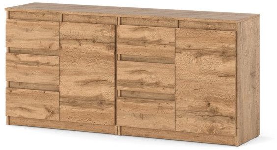 Komoda Drewniana Duża 6 Szuflad Dąb Wotan Szafka 160cm Pojemna Na Ubrania