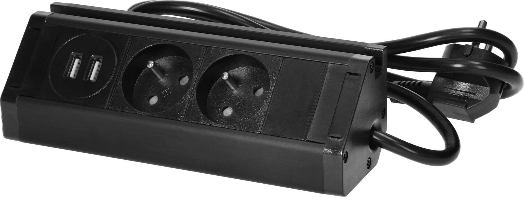 Orno Gniazdo meblowe Orno FS-13/B z uchwytem na telefon ładowarką USB i przewodem 3x2P+Z 2xUSB czarne