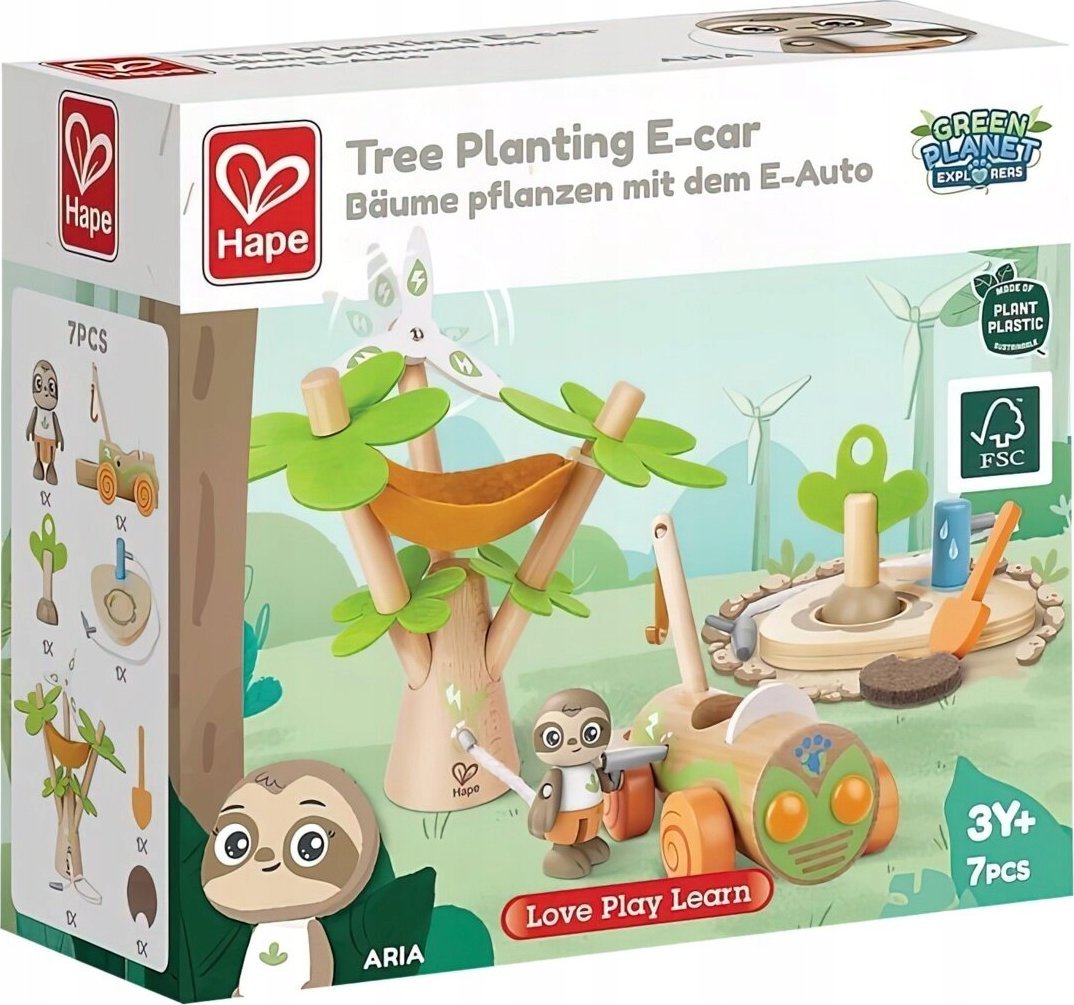 Hape trees with electric car, toy vehicle