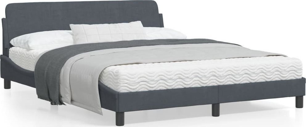 vidaXL Rama łóżka z zagłówkiem, ciemnoszara, 160x200 cm, aksamitna