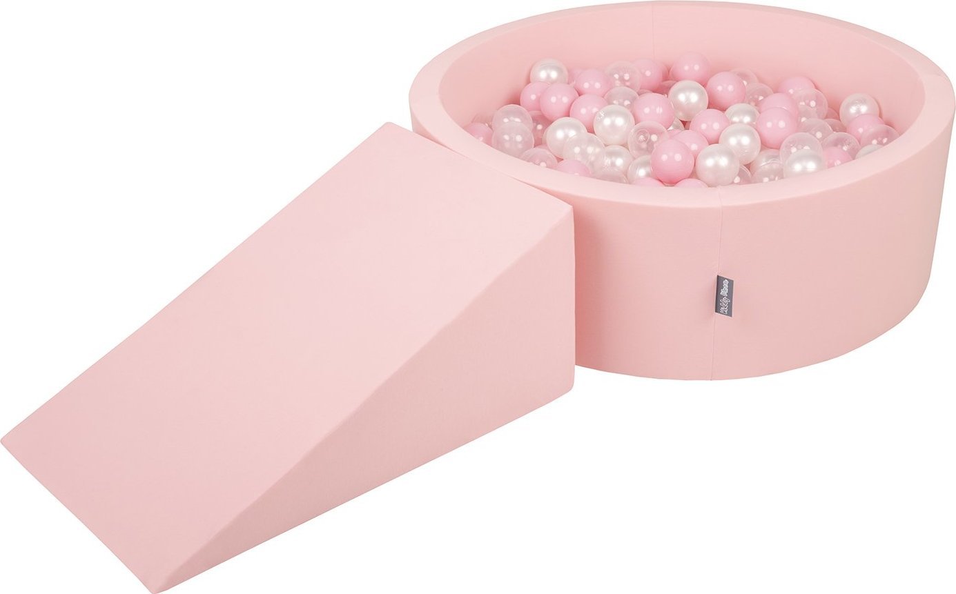 KiddyMoon KiddyMoon Piankowy plac zabaw PPZP-OK30D-112 z piłeczkami różowy: pudrowy róż-perła-transparent basen 200/klin L Zabawka plac zabaw