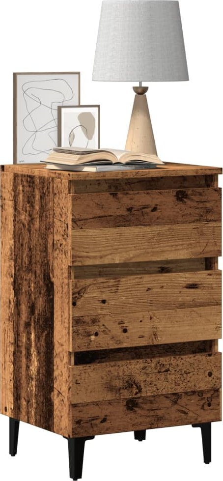 vidaXL vidaXL Szafka nocna z metalowymi nóżkami, stare drewno, 40x35x69 cm