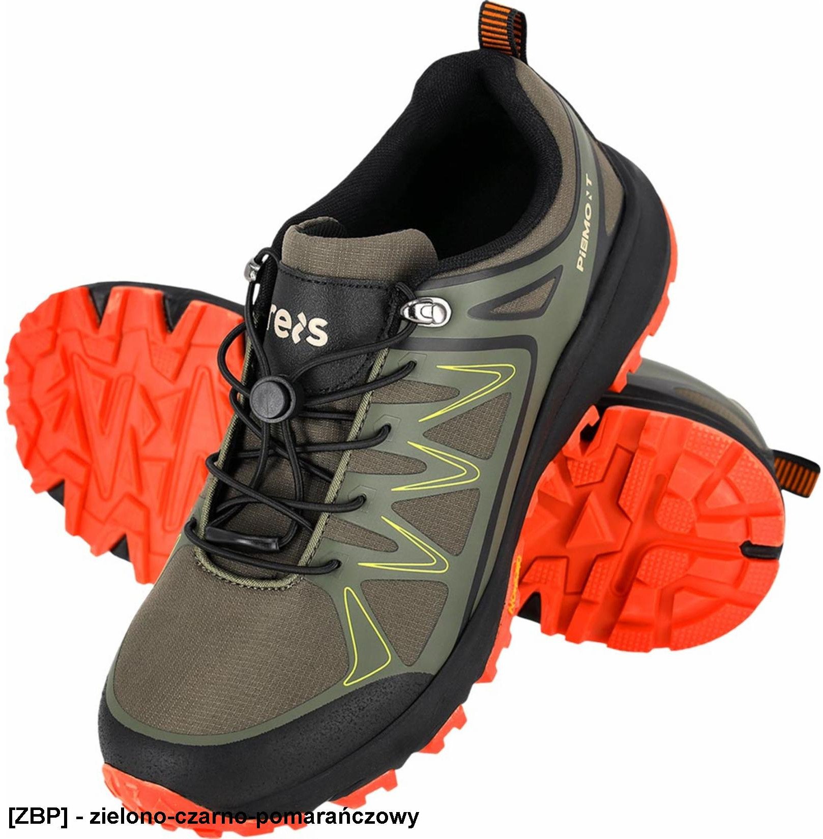 BPIEMONT - Półbuty robocze PIEMONT męskie lekkie wygodne tkanina Oxford połączona z PU wciągane do pracy górskie - zielono-czarno-pomarańczowy 41