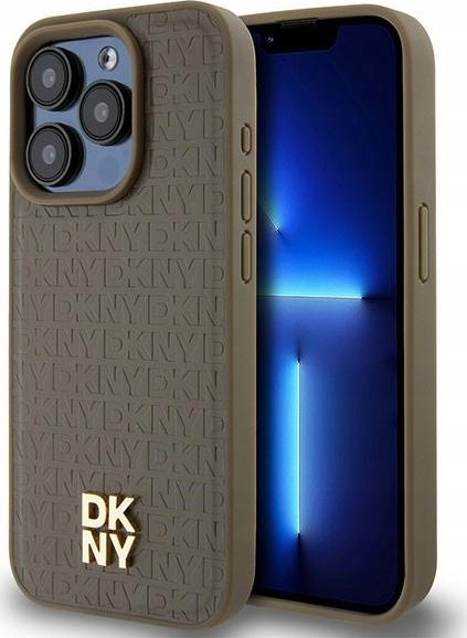 DKNY DKHMP15XPSHRPSW iPhone 15 Pro Max 6.7" brown/brown hardcase Leather Pattern Metal Logo MagSafe