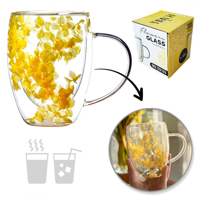 Szklanka termiczna z kwiatami w środku 300 ml 1szt SZK153