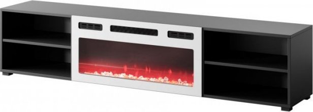 Cama Meble Szafka RTV POLO 180x33x39 czarny + kominek biały