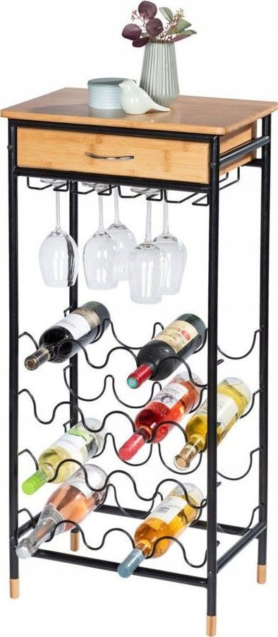 Wenko Stojak na wino z uchwytem na kieliszki i szufladą LOFT, WENKO