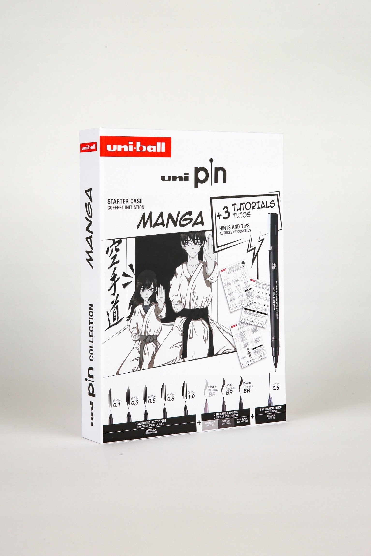 Uni Pin Manga Collection Box - Gaveæske med øvelser ( indeholder 8x uni pin + 1 pencil 0,5mm)