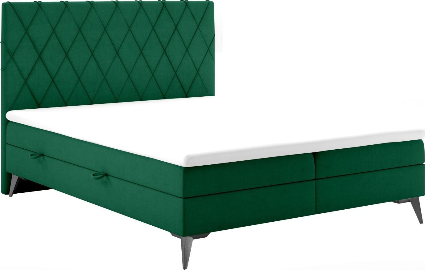 LAVERTO Łóżko kontynentalne IBETIO 140x200 zielone velvet z pojemnikiem