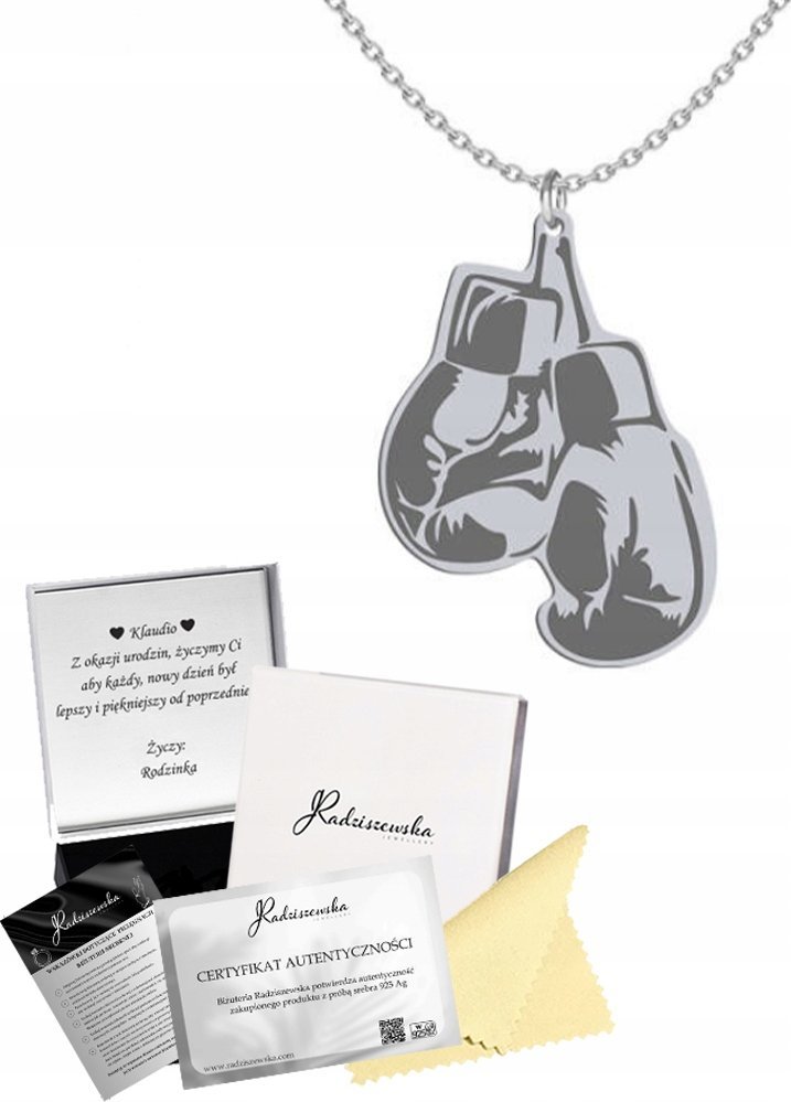 Radziszewska Jewellery Naszyjnik Srebrny Rękawice Bokserskie 925 Łańcuszek Prezent GRAWER GRATIS