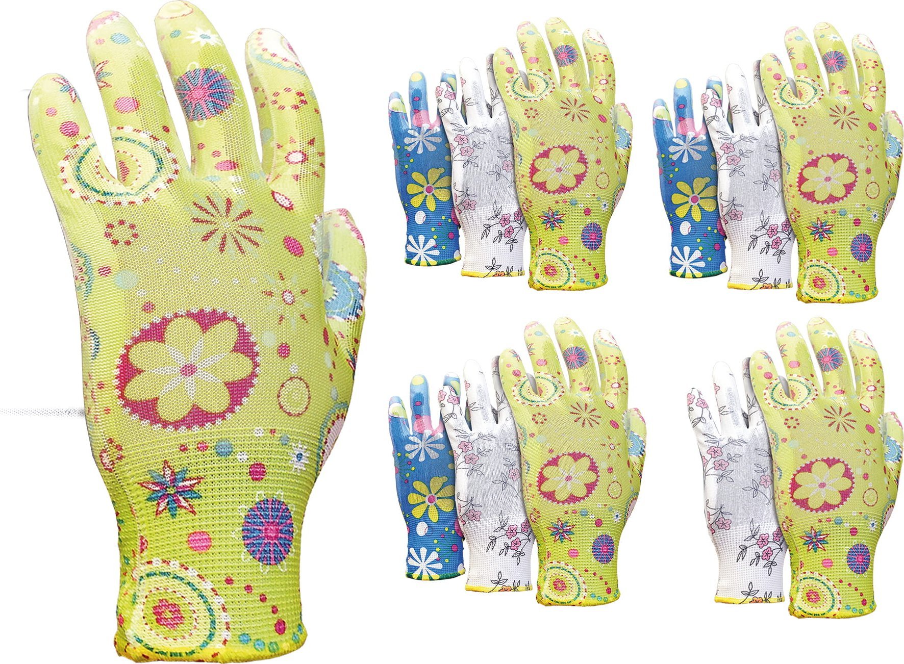 Reis Rękawice ogrodowe / Kolorowe / RGARDEN-PU - 12 Par (6 - XS)