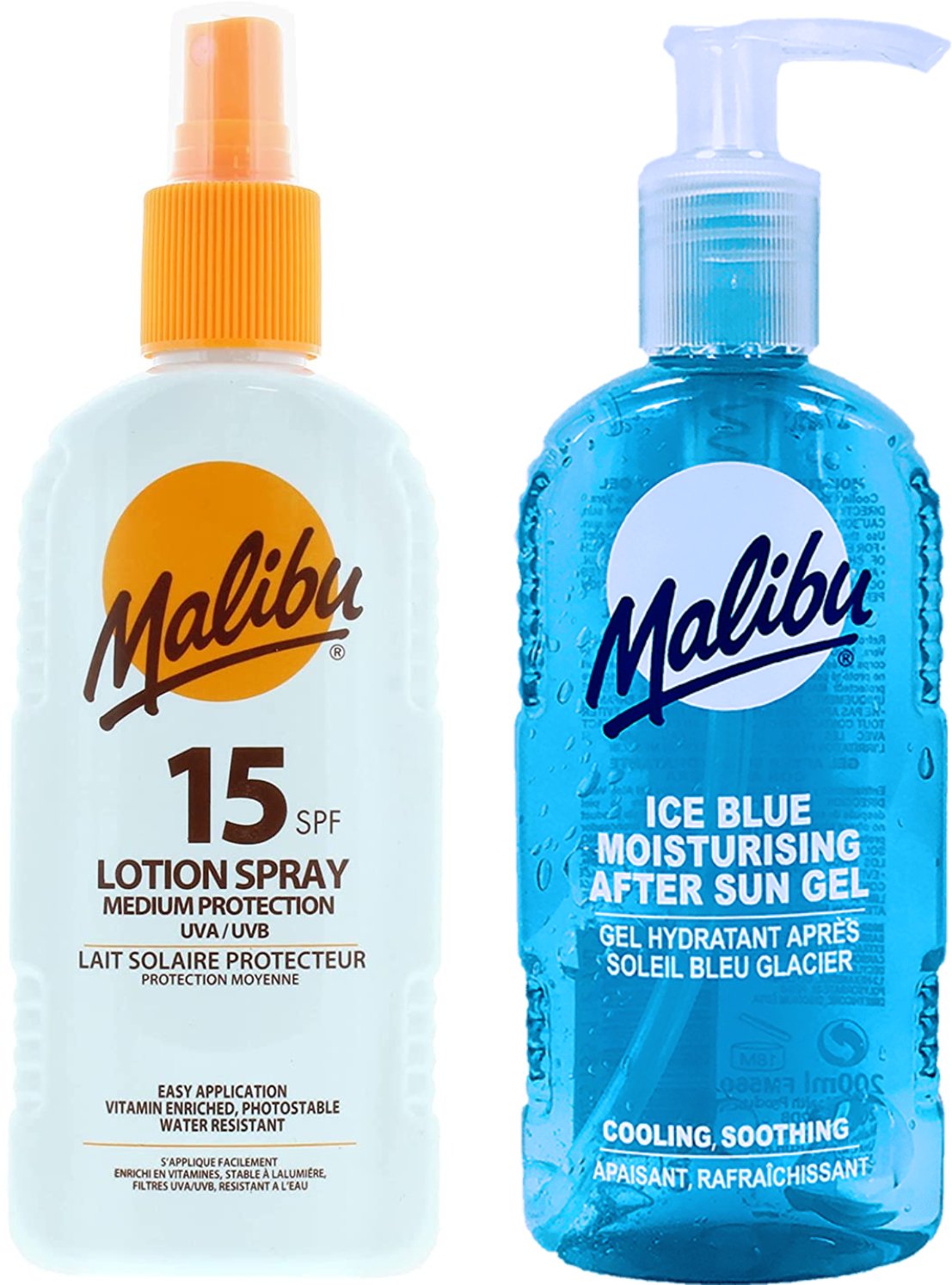 Malibu Wodoodporny Spray SPF15 200ml + Żel Po Opalaniu 200ml