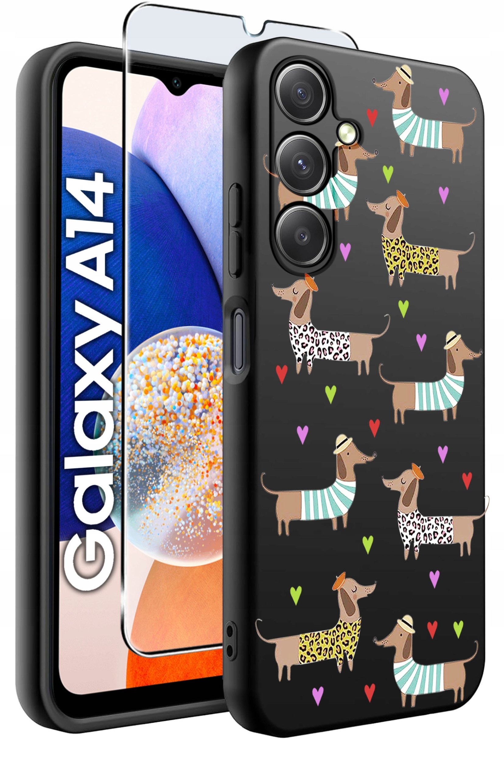 ETUI do Samsung A14 5G WZORY | SILIKONOWE MATT CASE + SZKŁO HARTOWANE 9H