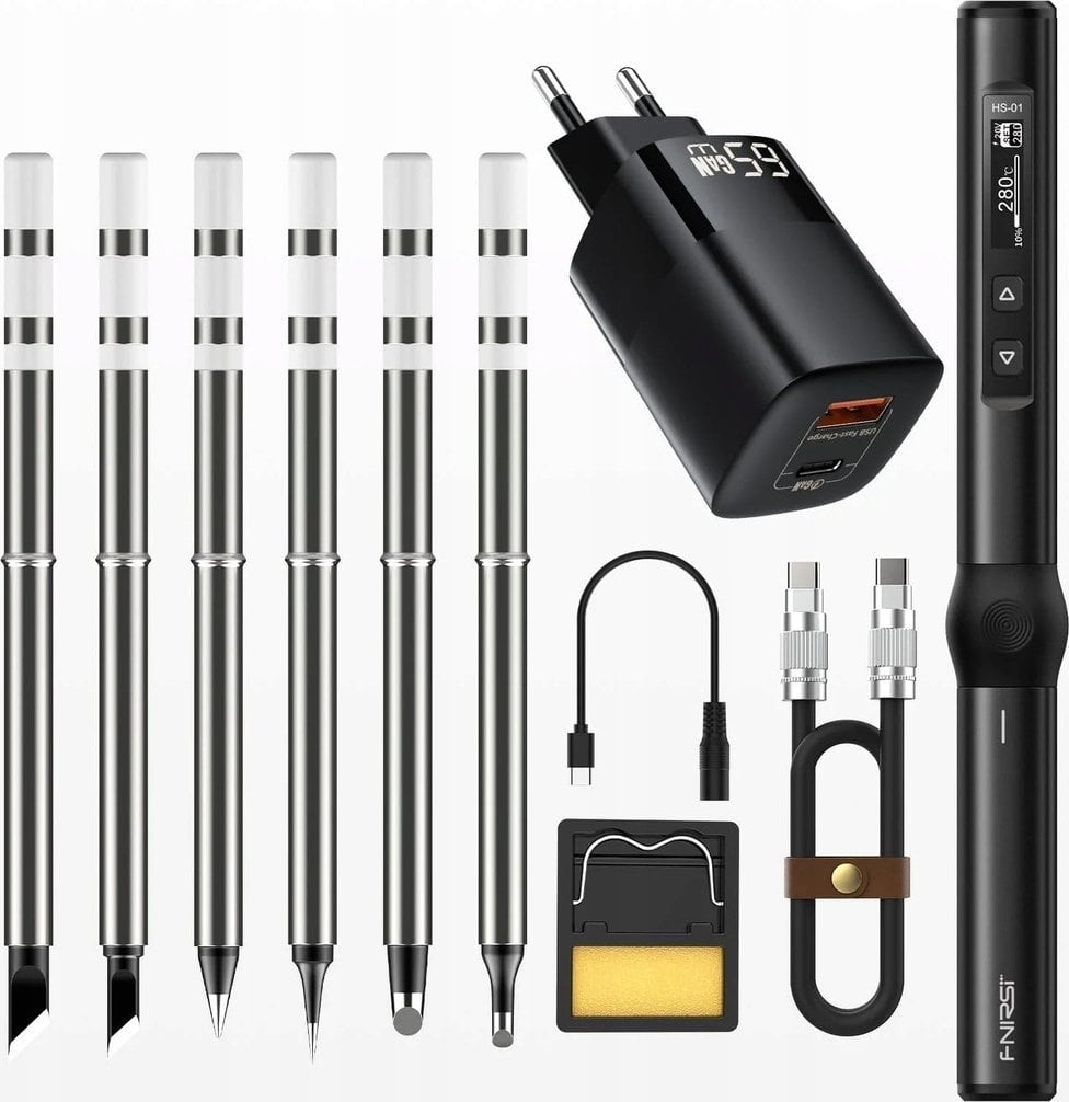 Precyzyjna lutownica cyfrowa Fnirsi HS-01 96W ZESTAW 6 GROTÓW + ZASILACZ