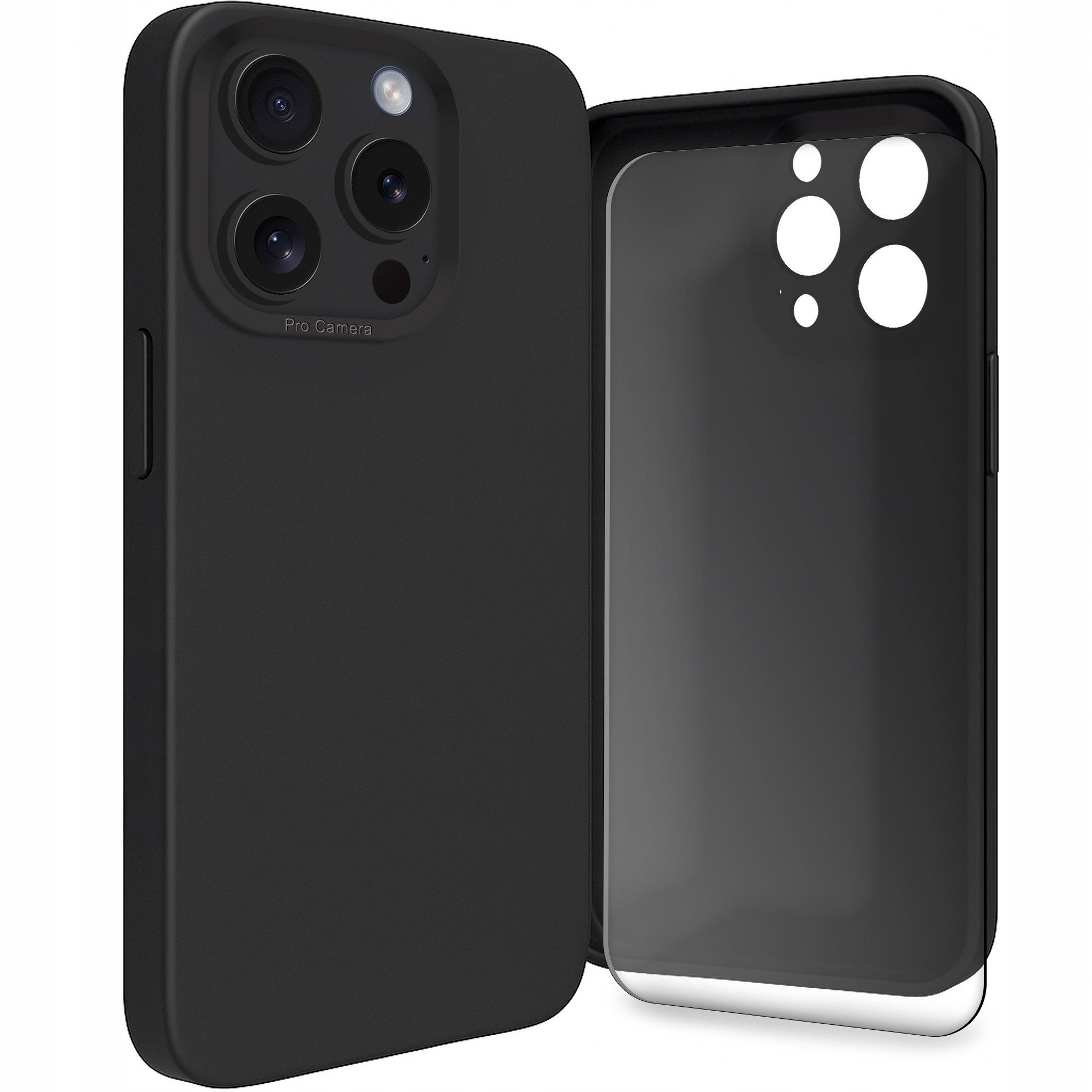 Etui do Apple iPhone 15 Pro (Osłona Kamery, Czarne, Plecki, Case) Szkło