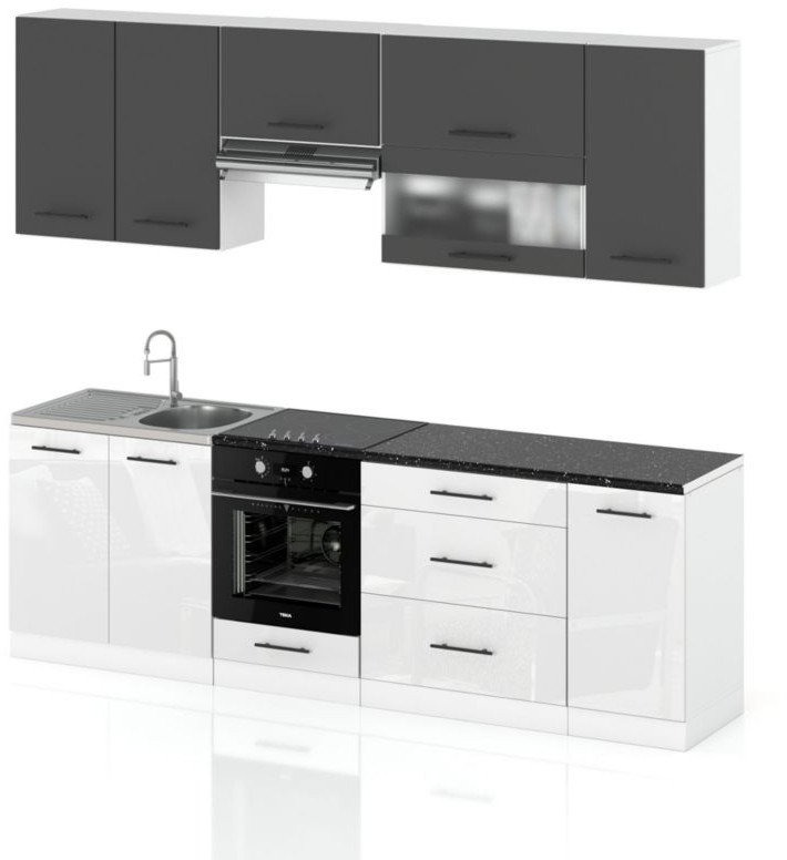Meble Kuchenne Nowoczesne Kuchnia Marocco 2.6m Modułowa Szary Biały Połysk