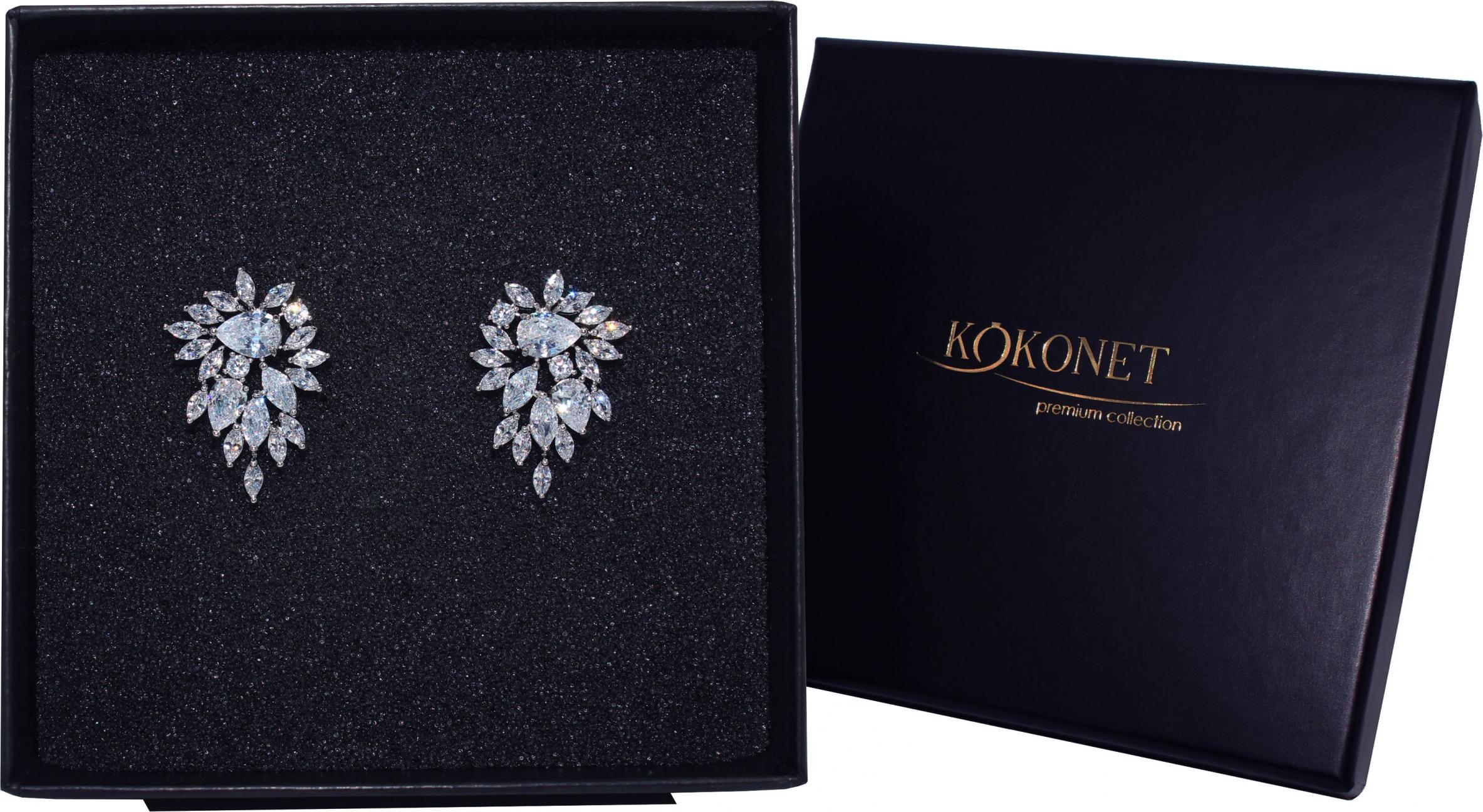 KOKONET KOLCZYKI ślubne srebrne przy uchu ślub SWAROVSKI krótkie