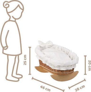 WickerPL Bujane ŁÓŻECZKO KOŁYSKA Z WIKLINY DLA LALEK Z POŚCIELĄ 46X28 H 20/25 CM