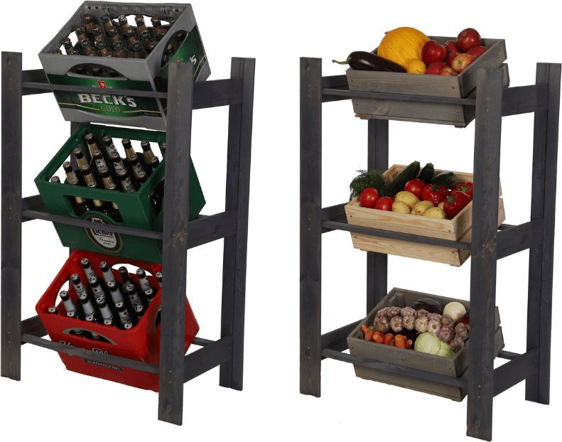 Wamar-Sosenka Drewniany regał na skrzynki 3 półki 107X70X39 RSS Szary Drewno sosnowe