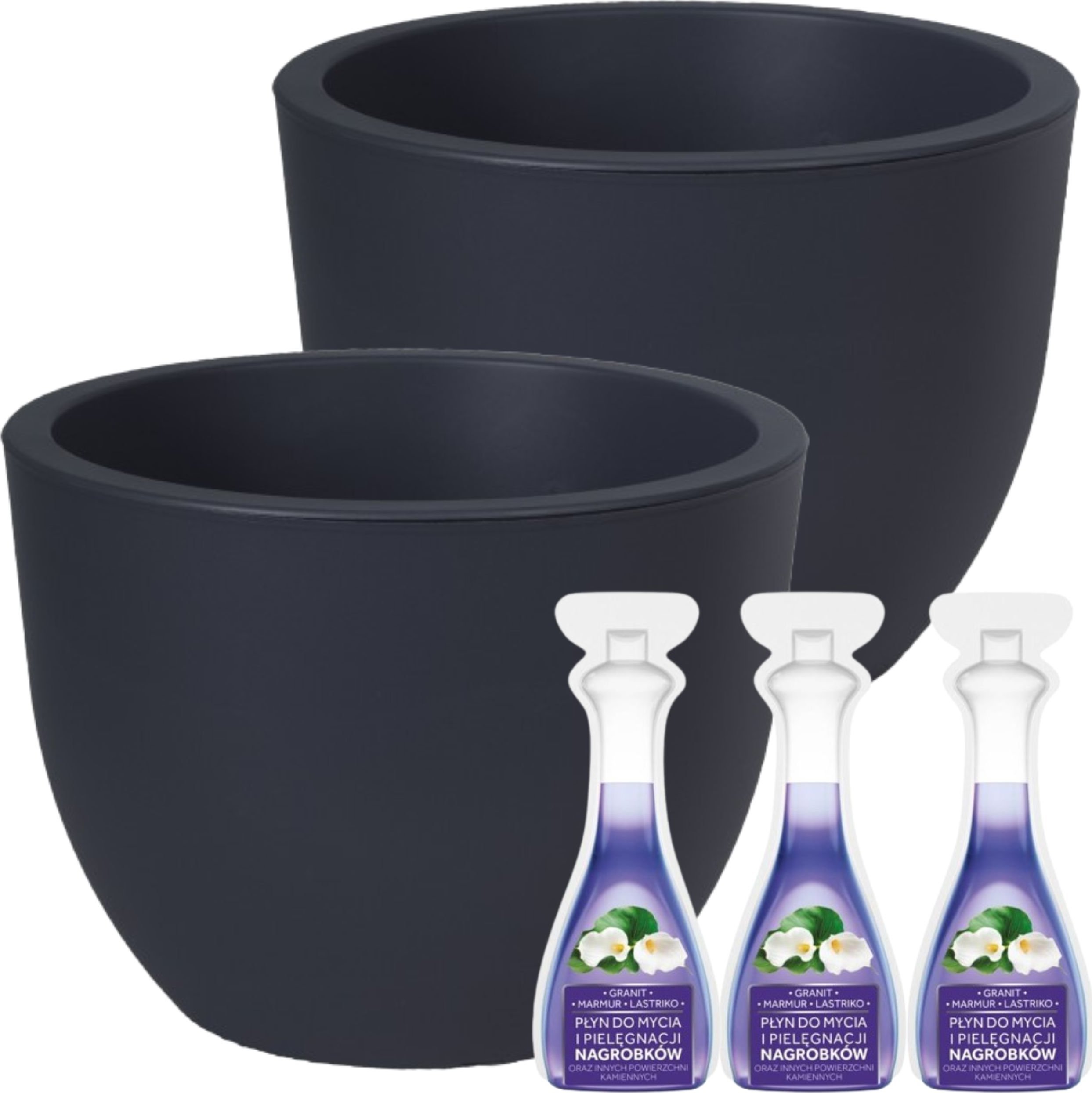 2x Doniczka nagrobkowa okrągła na cmentarz + Płyn do nagrobków 3x40ml