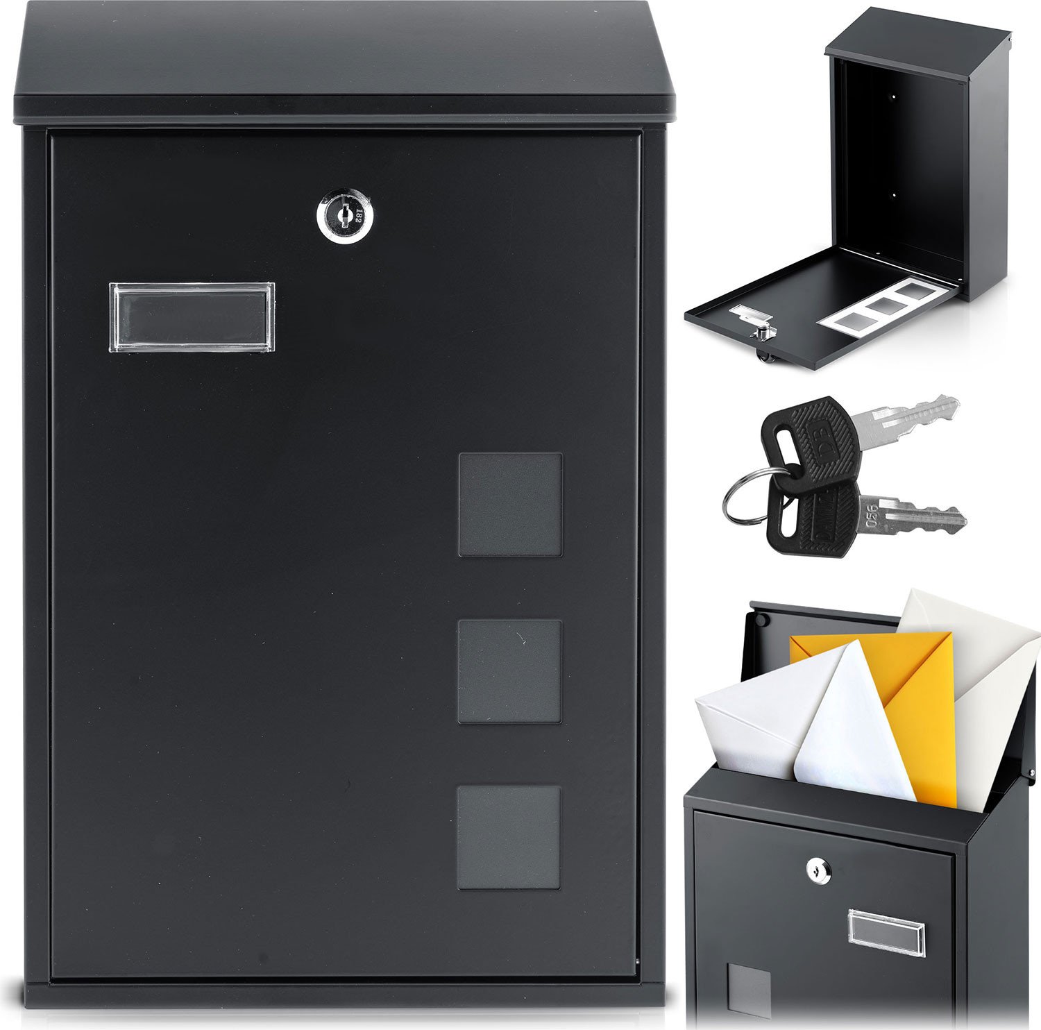 Skrzynka na listy 39x25,5x12 cm czarna HM-864