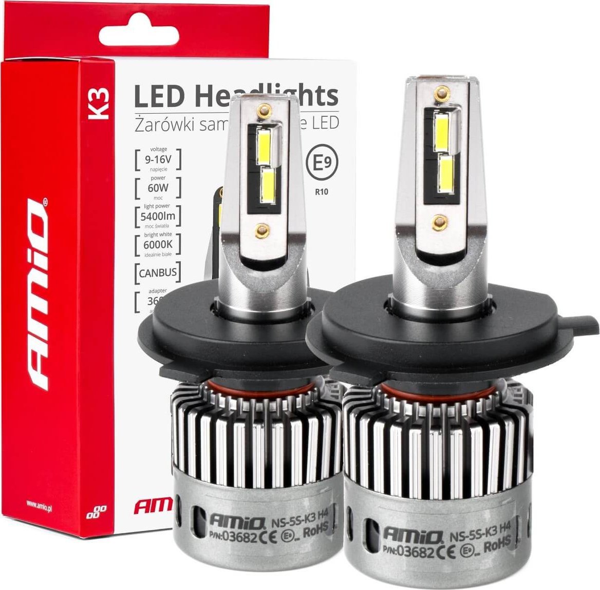 AMiO Żarówki samochodowe led seria k3 h4/h19 12v 6000k canbus amio-03682