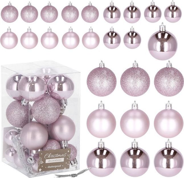 Springos Bombki choinkowe 25 szt. ozdoby świąteczne zestaw różowy UNIWERSALNY