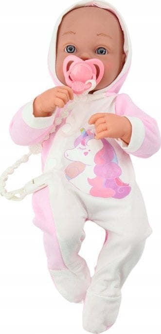 LeanToys Lalka Bobas Ze Smoczkiem Body Jednorożec Różowy Kocyk Akcesoria 35 cm