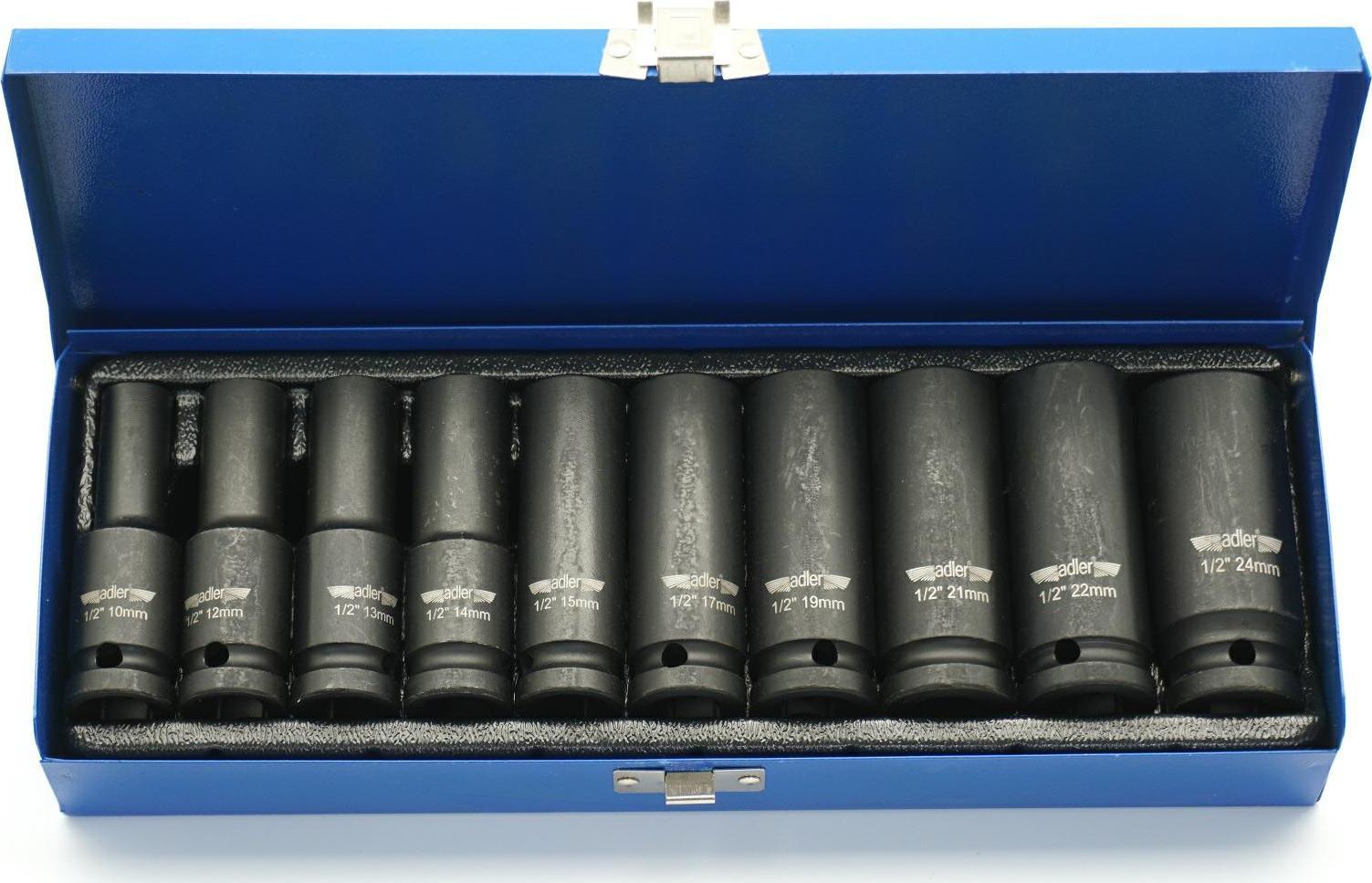 Adler ADLER ZESTAW NASADEK DŁUGICH 1/2" 10szt. KUFER METALOWY MAR3510.35
