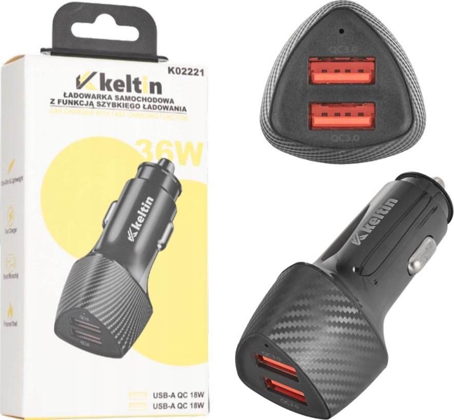 Ładowarka KELTIN Ładowarka samochodowa z funkcją szybkiego ładowania QC3.0 36W 7,2A (100)