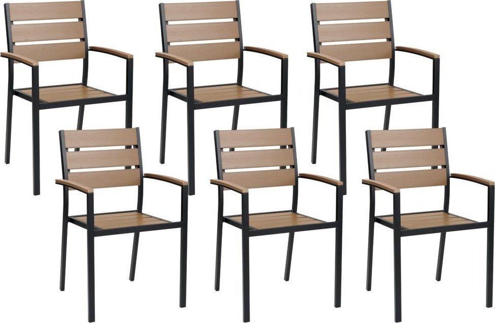 Beliani Zestaw 6 krzeseł ogrodowych jasne drewno z czarnym VERNIO