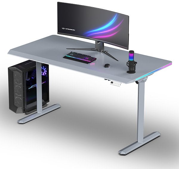 Biurko Ultradesk Biurko dla gracza QUEST, 140x70cm, 72-120cm, szary-szary