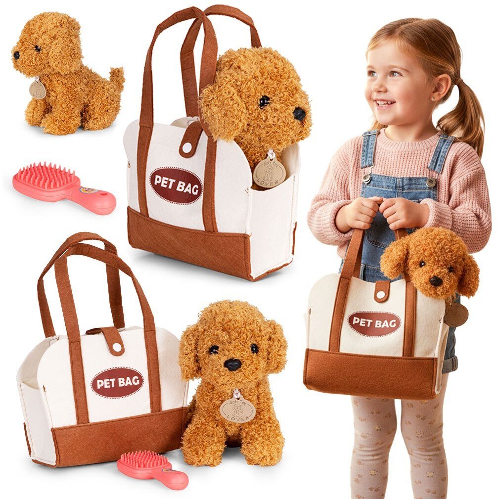Multistore Pluszowy piesek w torebce pudel brązowy maskotka dla dziecka