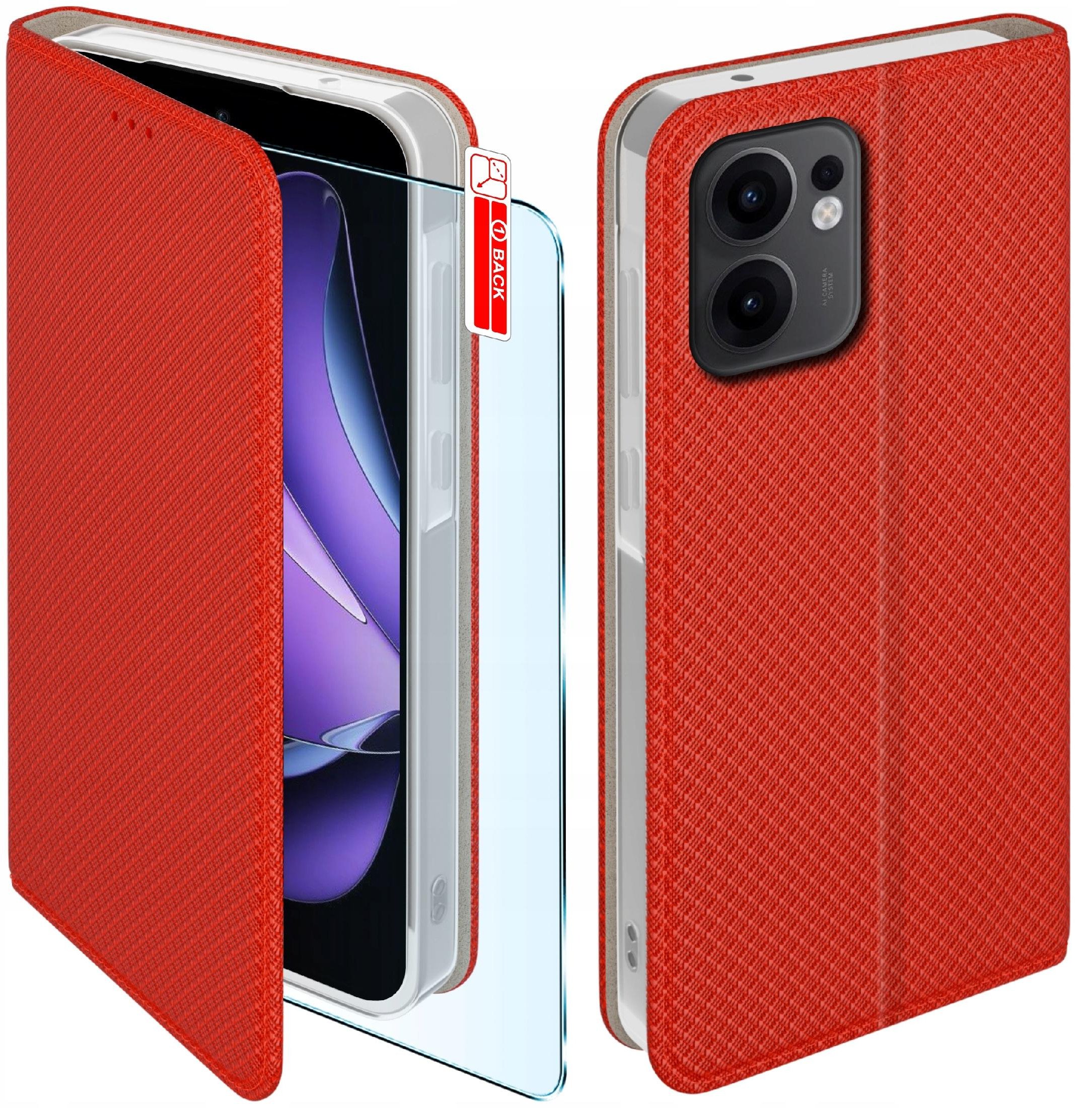 Etui z klapką do Oppo Reno 13 FS 5G| F 5G Zamykane Czerwone Futerał + Szkło