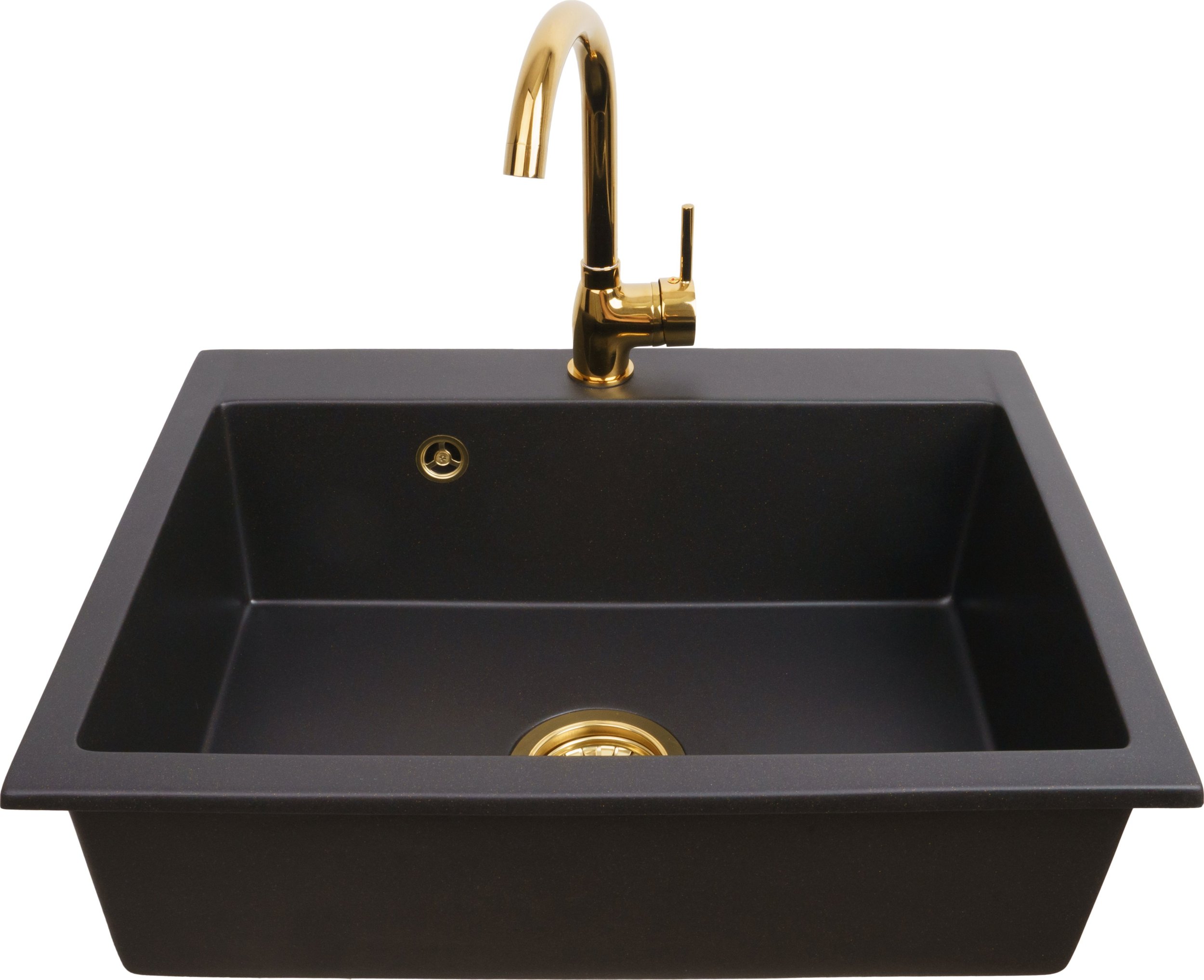 Zlewozmywak PREHNIT Zlewozmywak jednokomorowy ELAN czarny złoty metalik + bateria złota
