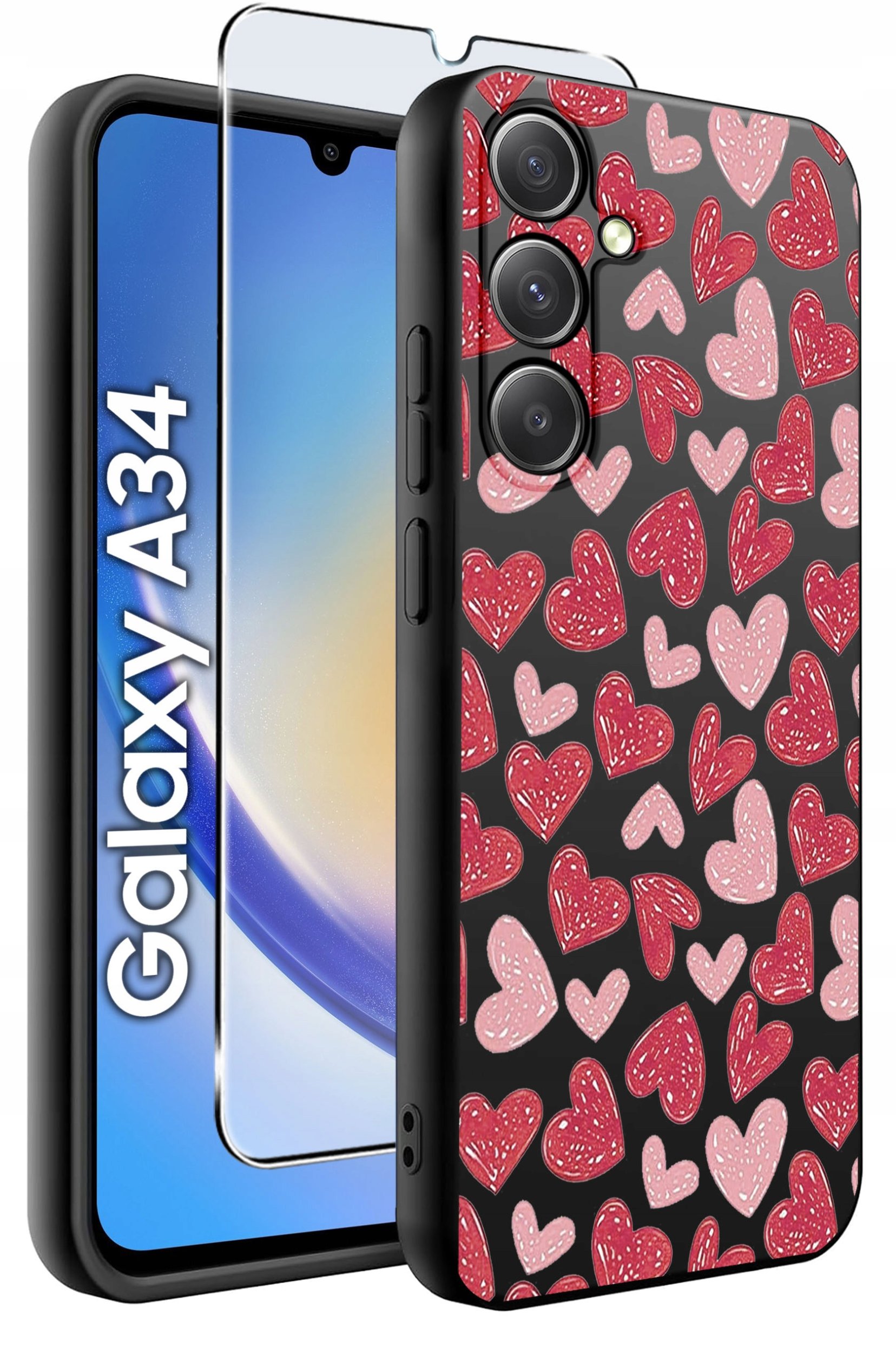 ETUI do Samsung A34 5G WZORY | SILIKONOWE MATT CASE + SZKŁO 9H