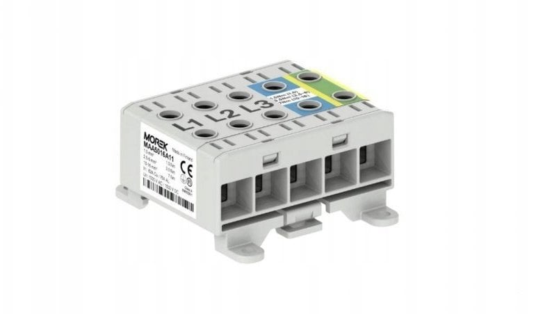 Złączka OTL16-5x szary,niebi,żół-ziel 5x1x Al/Cu 1,5-16mm 1000V AC/1500V DC Zacisk uniwersalny, montaż DIN i podłoże MAA5016A11