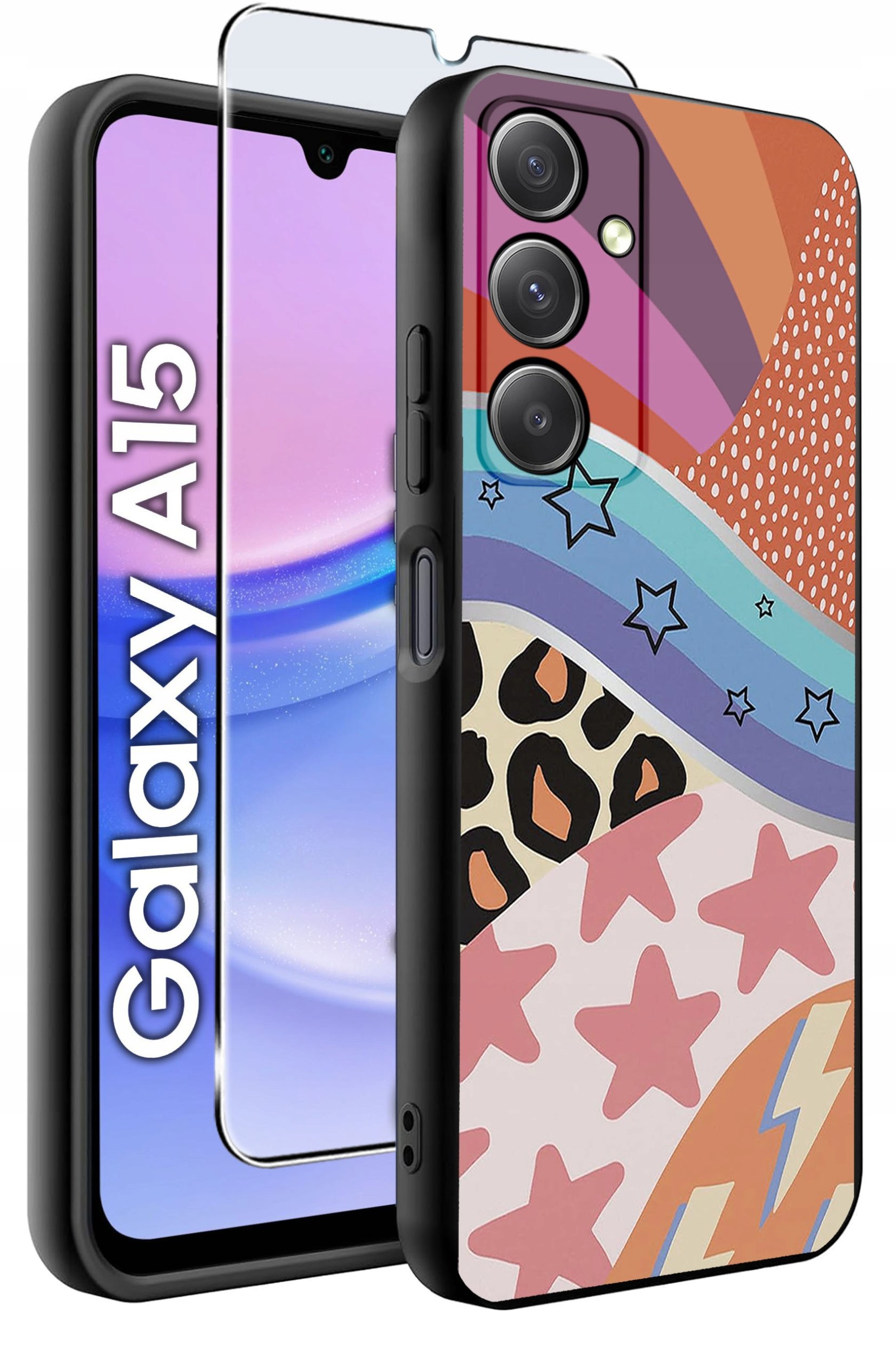 ETUI do Samsung A15 4G | 15 5G WZORY | SILIKONOWE MATT CASE + SZKŁO 9H