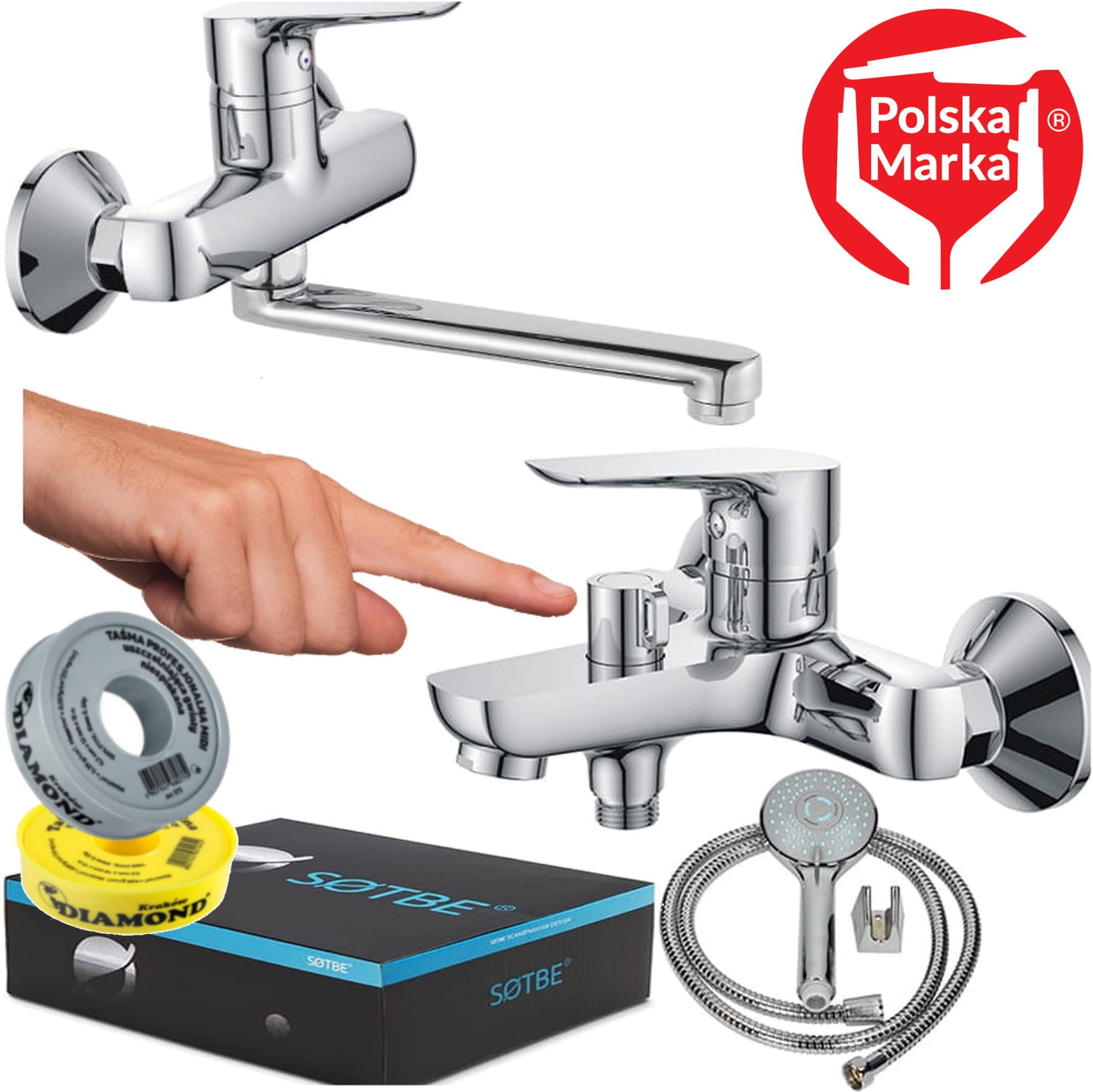 SOTBE INARI bateria wannowa ścienna + bateria umywalkowa ścienna