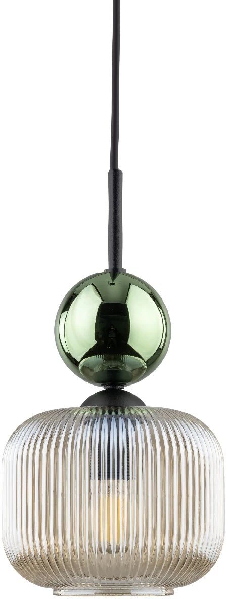 Zwisająca nad stołem lampa Sophia Green 11144 żebrowana szklana zielony