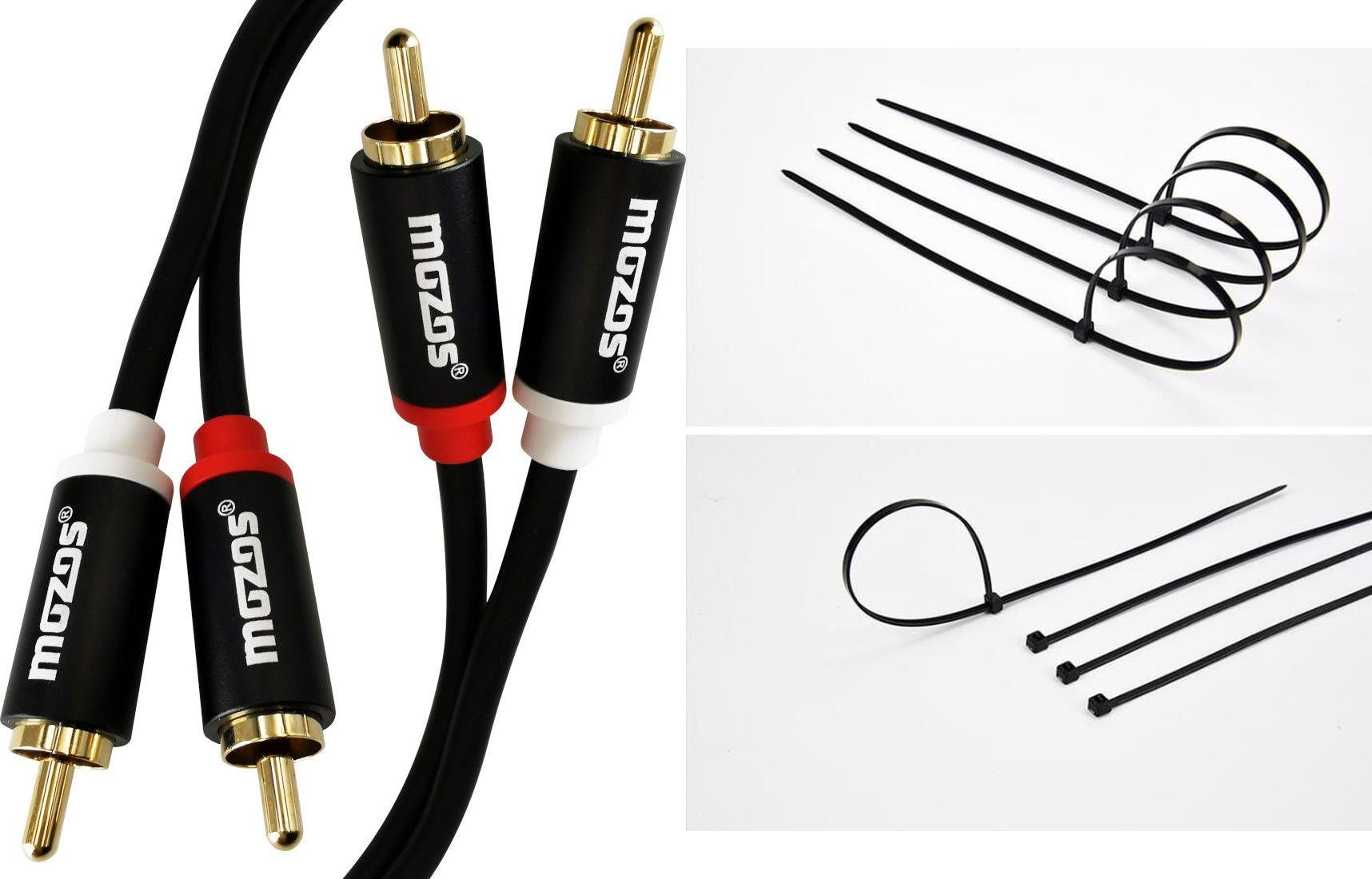 Kabel Mozos Kabel Mozos RCA (Cinch) x2 - RCA (Cinch) x2 1m czarny (MCABLE-2R2R) + Opaska zaciskowa Czarny 100 sztuk (MCABLE-L)