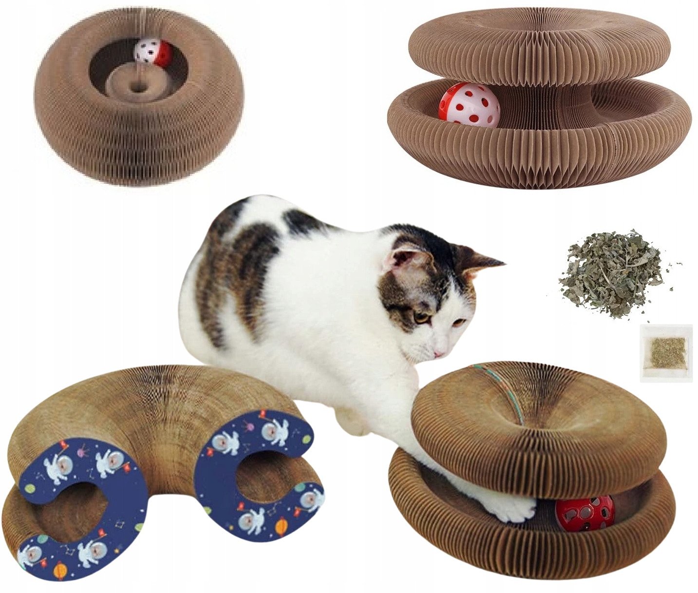 Drapak Dla Kota Zabawka Interaktywna Drapak z Piłką i Tunelem + Kocimietka