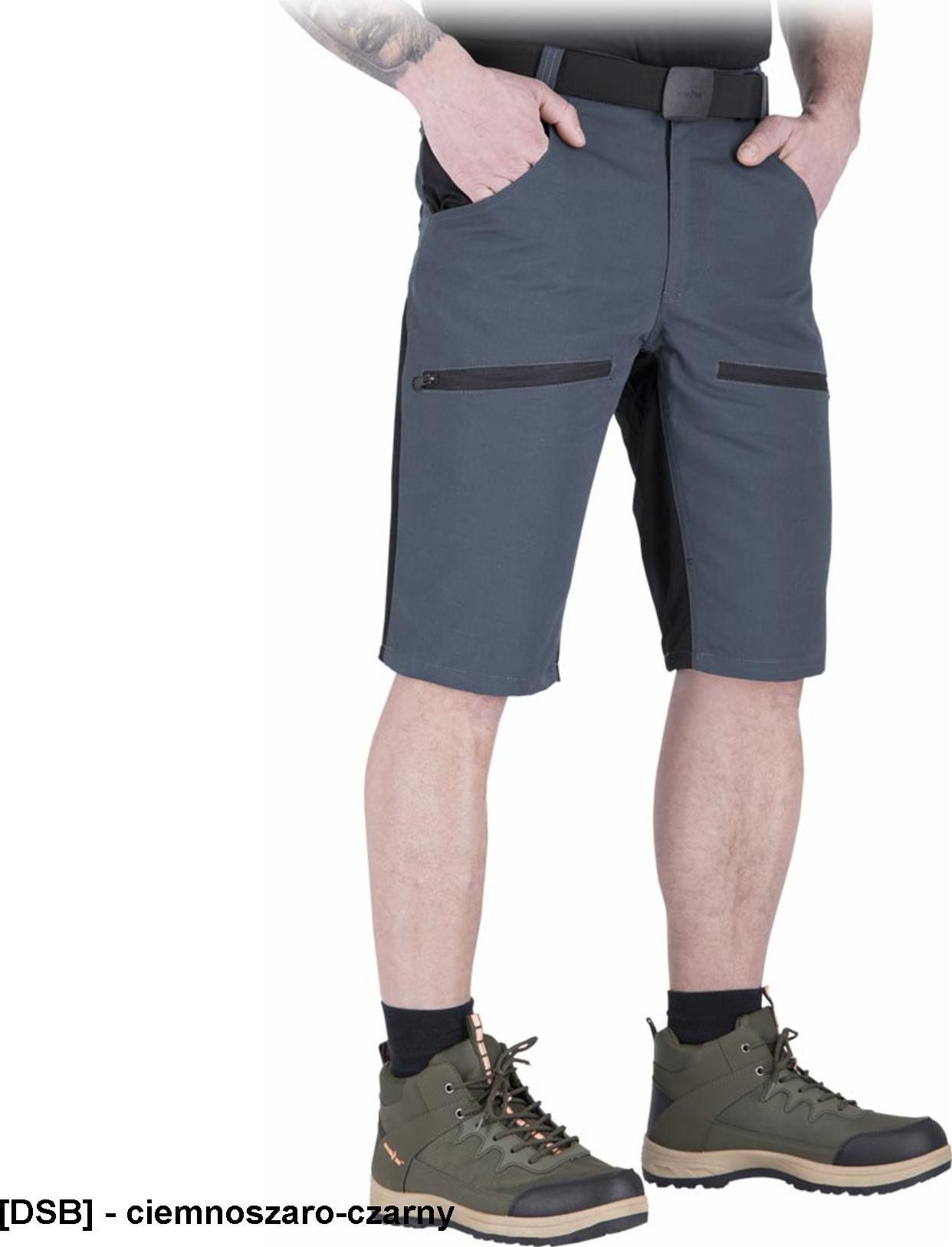 R.E.I.S. HOBBER-TS - Spodnie ochronne robocze do pasa krótkie nogawkami męskie canvas 65% poliester, 35% bawełna o 260 g/m2 - ciemnoszaro-czarny M