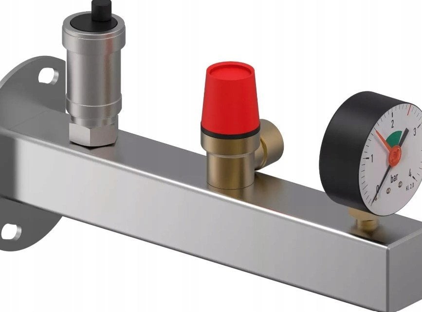 Grupa bezpieczeństwa 3 bar INOX z manometrem, zaworem bezpieczeństwa i automatycznym odpowietrznikiem C.O.