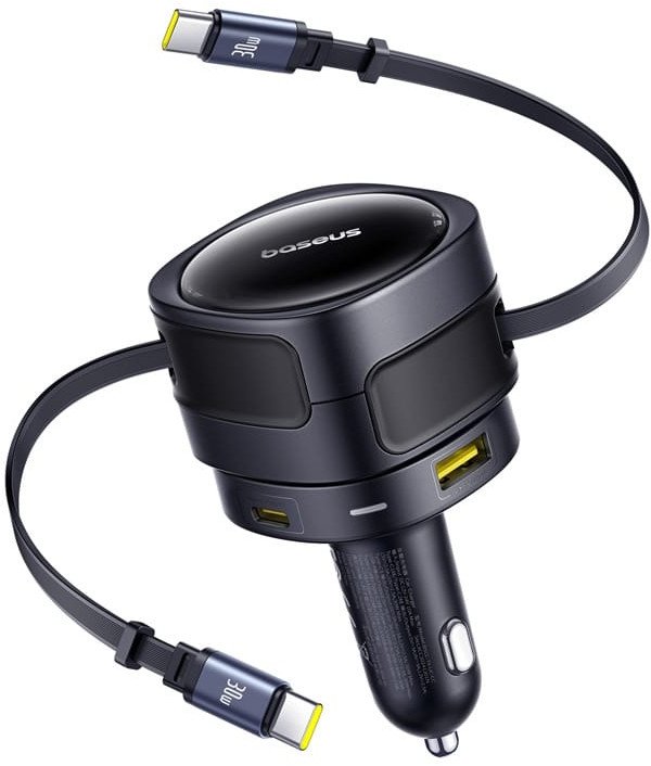 Ładowarka samochodowa Baseus Enjoyment Max z kablami USB-C+USB-C i portami USB-A+USB-C 90W Czarny